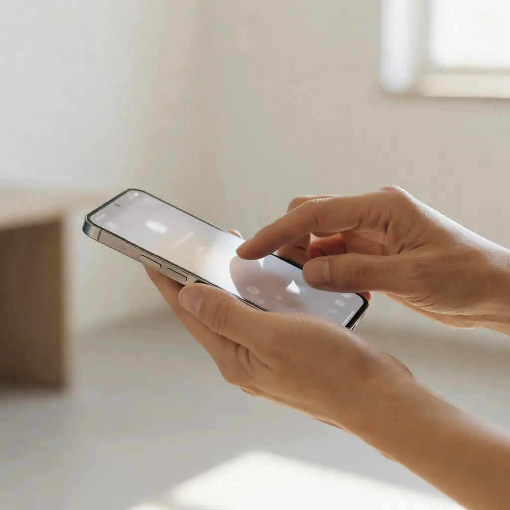 Close-up of adult hands adjusting parental control settings on a modern smartphone with content filtering options visible on screen