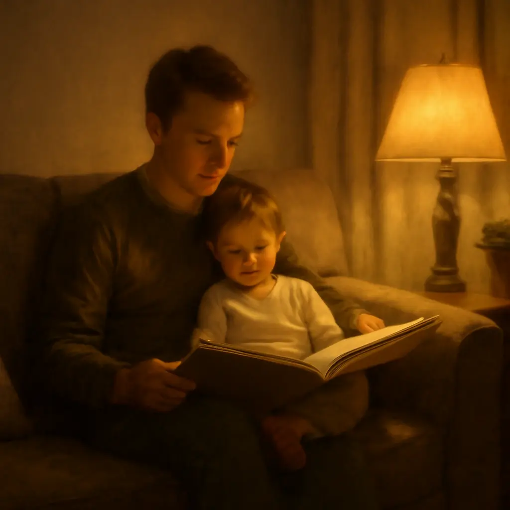 Parent reading with child during evening wind-down routine
