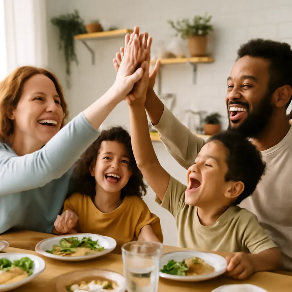Family high-fiving after completing a routine