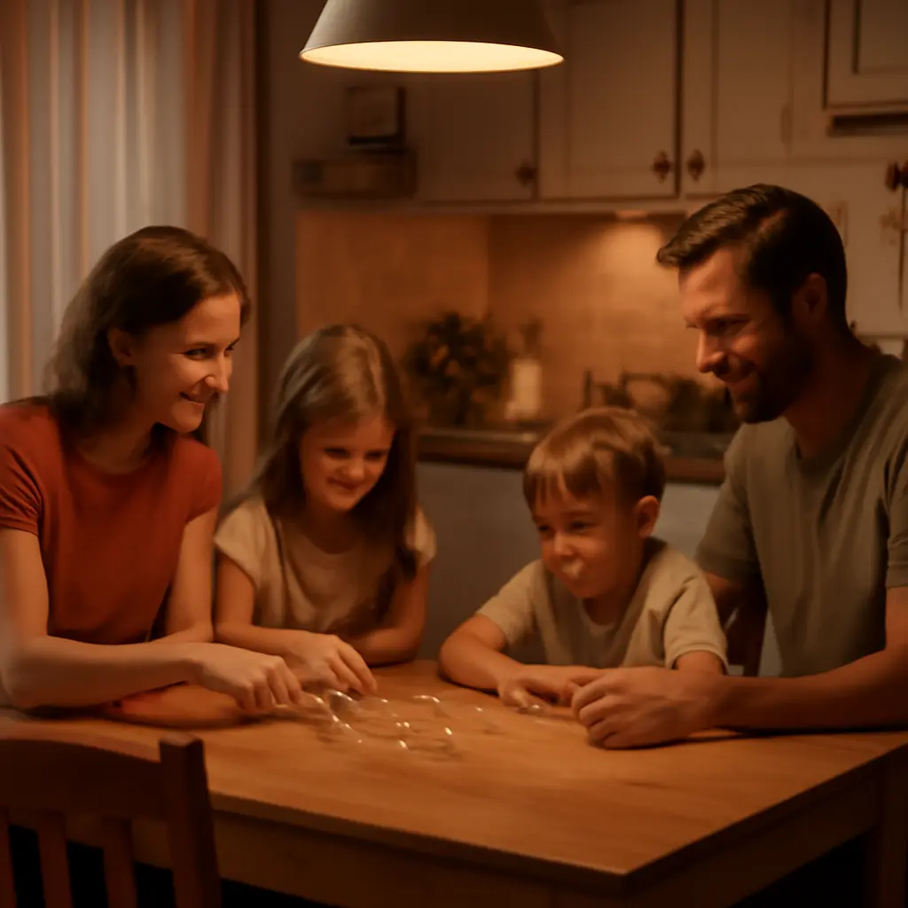 Family winding down together in the evening, reading and relaxing