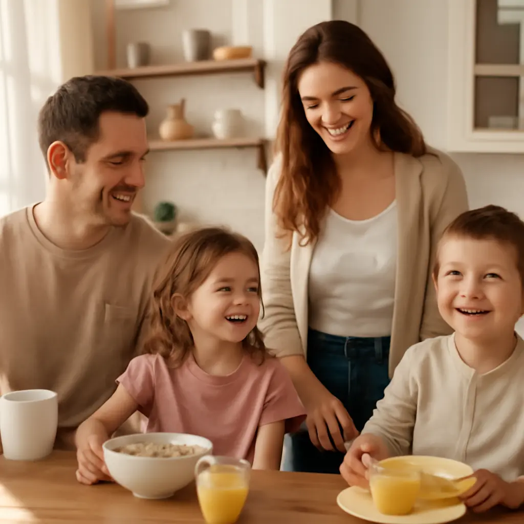 Parents and children following a calm morning routine