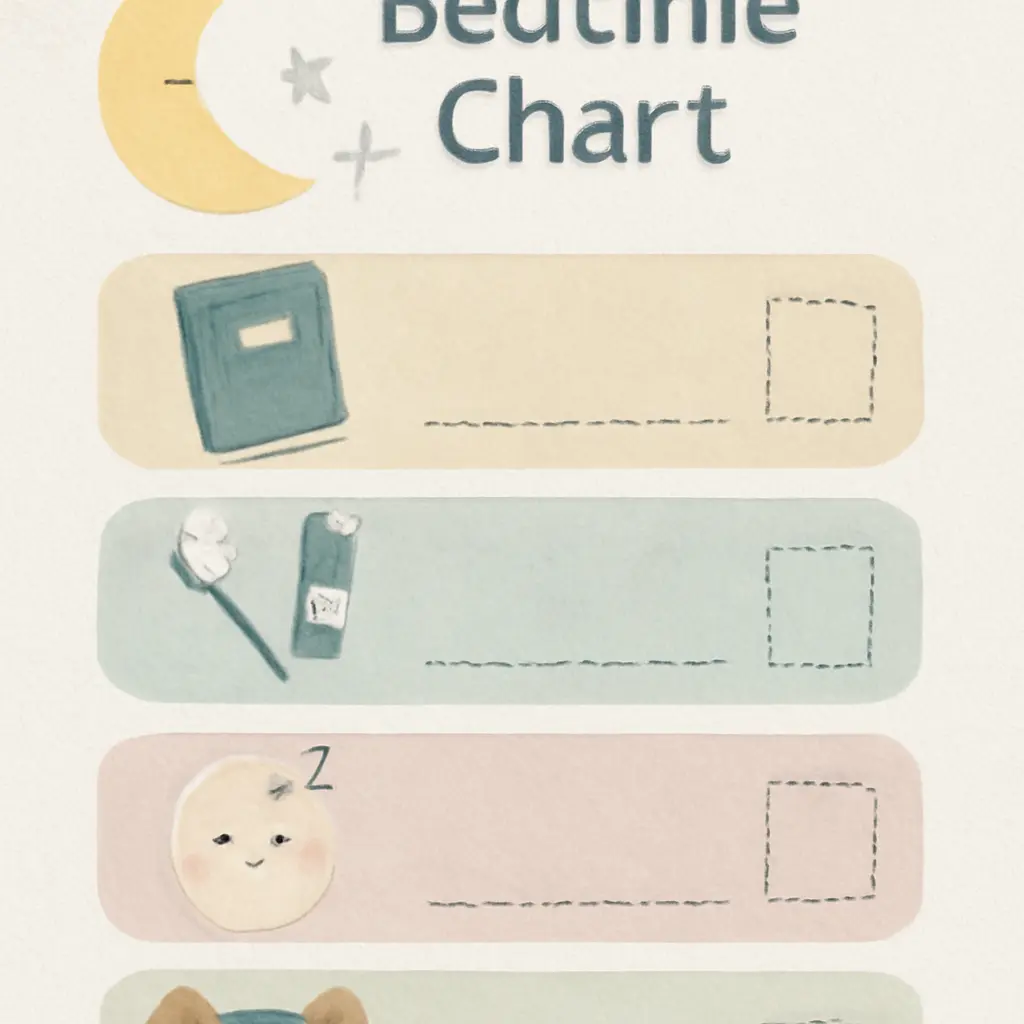 Illustration of a flexible bedtime schedule with calming icons